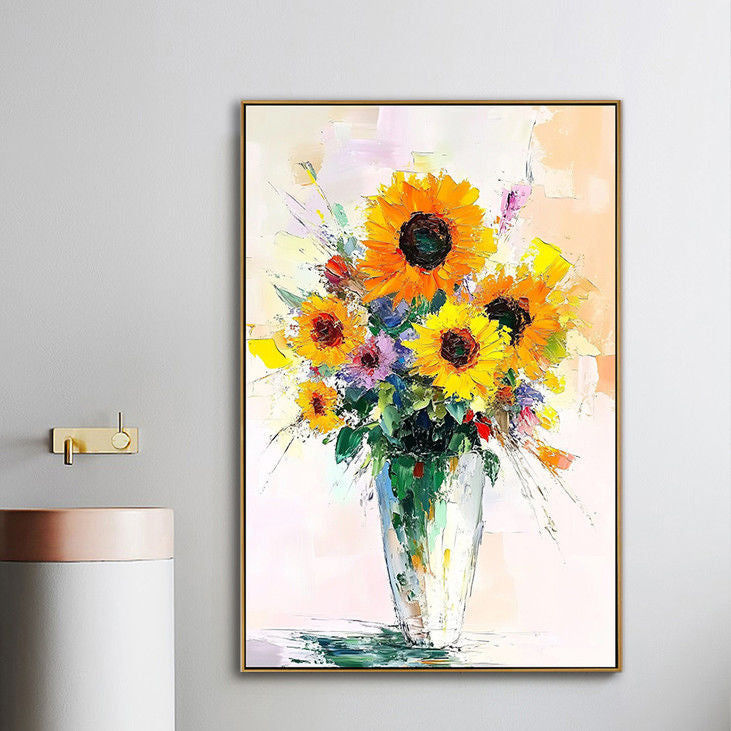 Hand-Painted Sunflower Vase Artwork #YX91