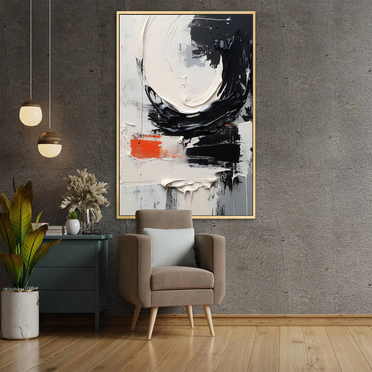 Black White Orange Abstract Art #VA43