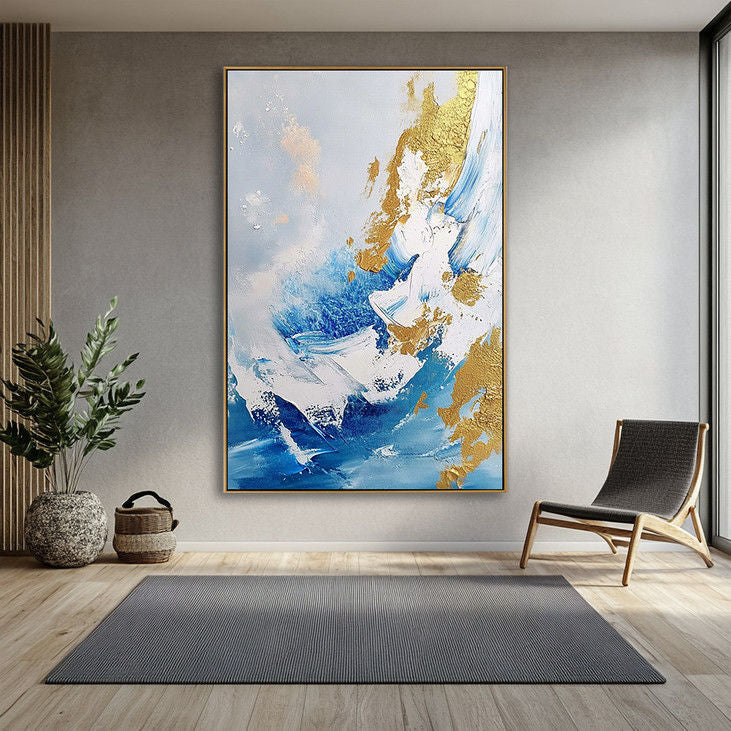 Abstract Blue and Gold Oil Painting #YX84