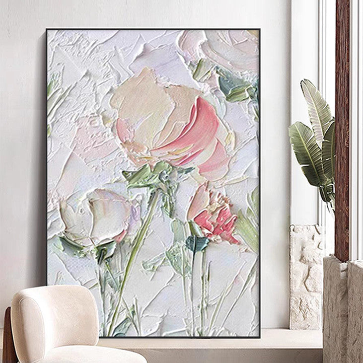 Pink & White Flower Impasto Painting #VA336