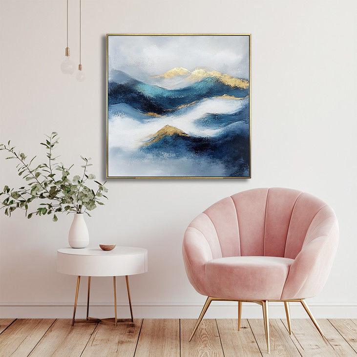 Blue Mountain Abstract Canvas with Gold Peaks #YX18