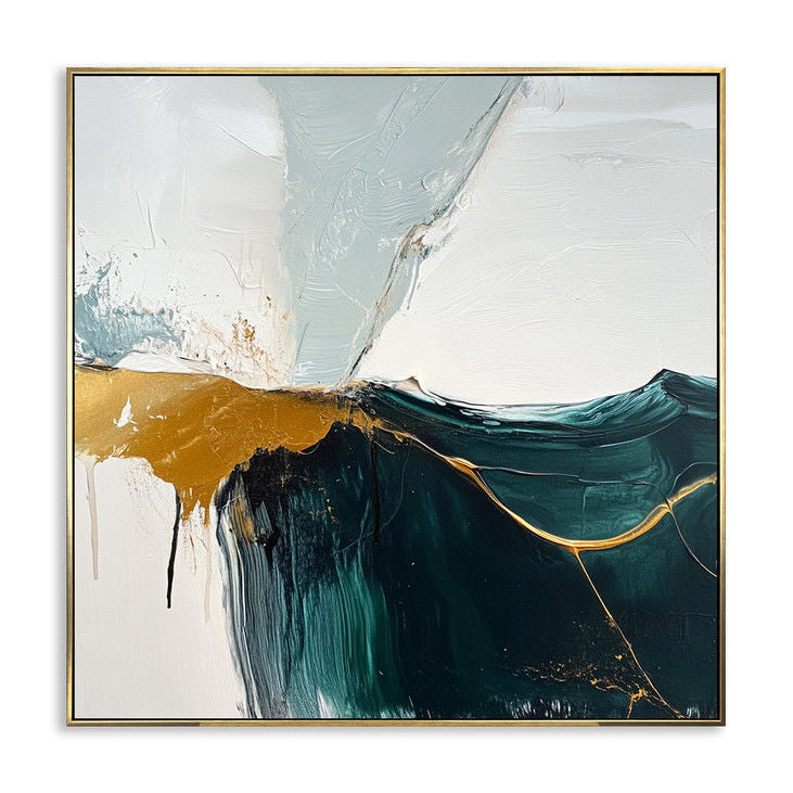 Modern Teal & Gold Abstract Canvas Painting #YX148