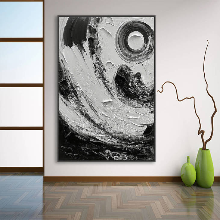 Abstract Black & White Textured Canvas Painting #YX329