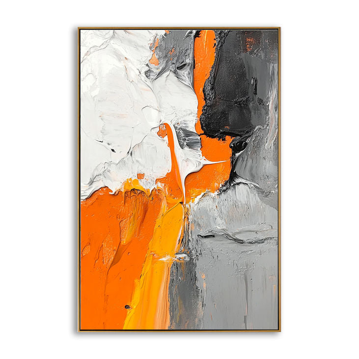 Abstract Orange Gray Textured Oil Painting #YX192
