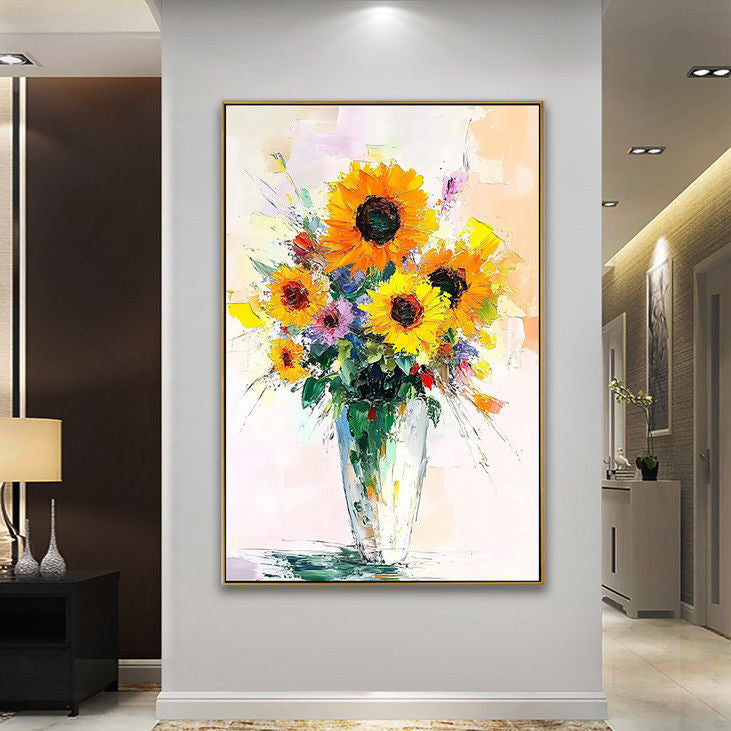 Hand-Painted Sunflower Vase Artwork #YX91