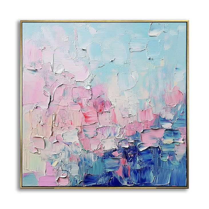 Modern Impasto Canvas Art - Soft Pink & Blue Tones #YX32
