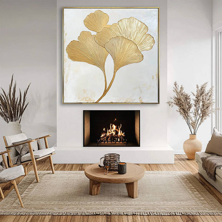 Golden Ginkgo Leaf Hand Painted Canvas #YX339