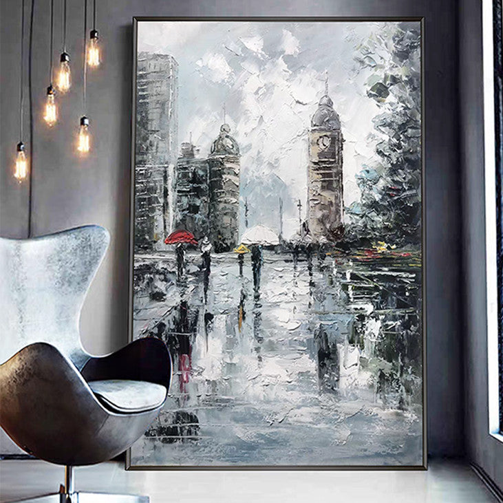 Textured Rainy Cityscape Canvas Art #VA339
