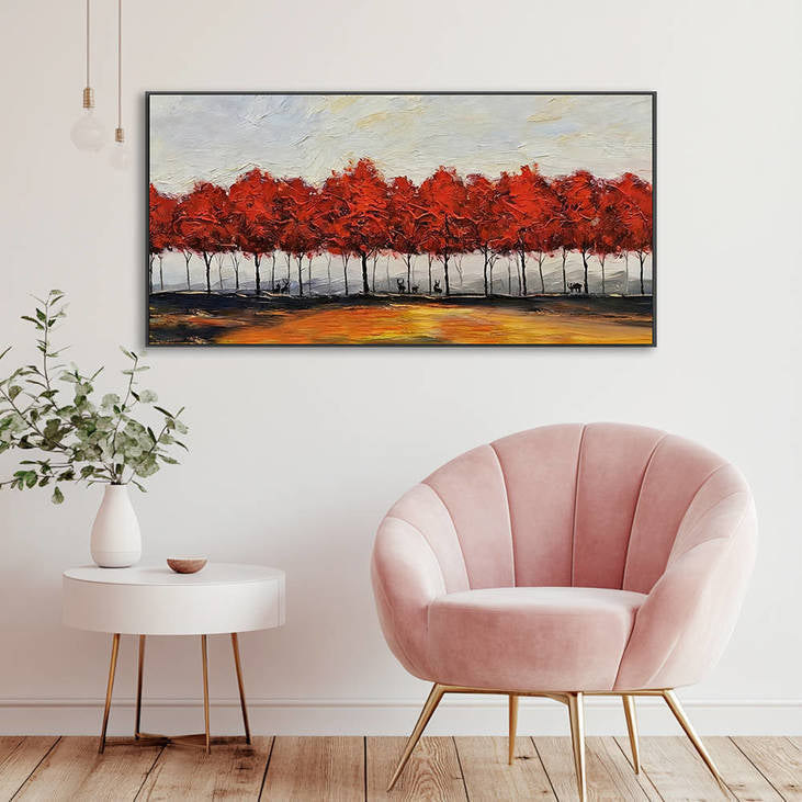 Hand Painted Red Forest Landscape Decorative Painting #YX366