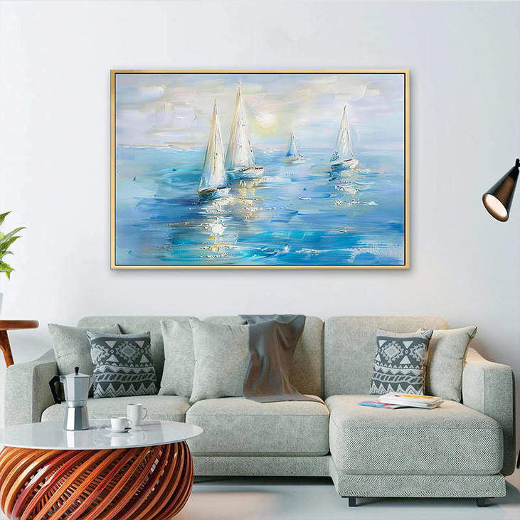 Hand Painted Sailboat Ocean Canvas Art #VA313