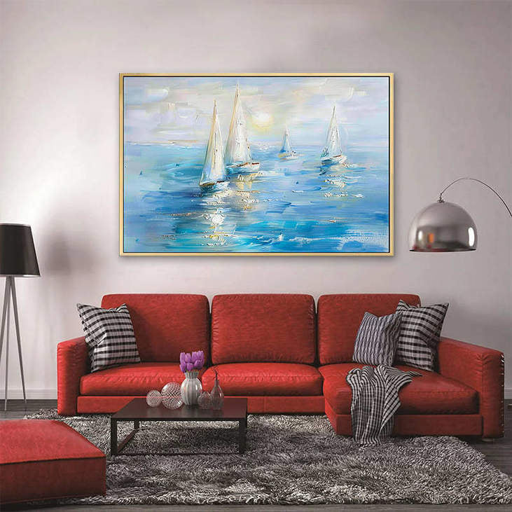 Hand Painted Sailboat Ocean Canvas Art #VA313