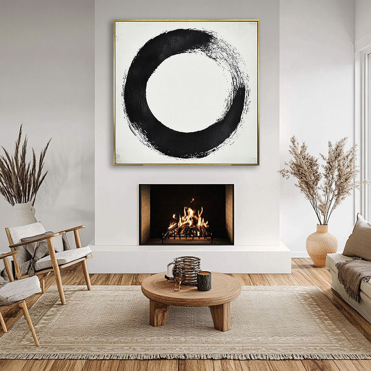 Minimalist Black & White Enso Painting #YX153