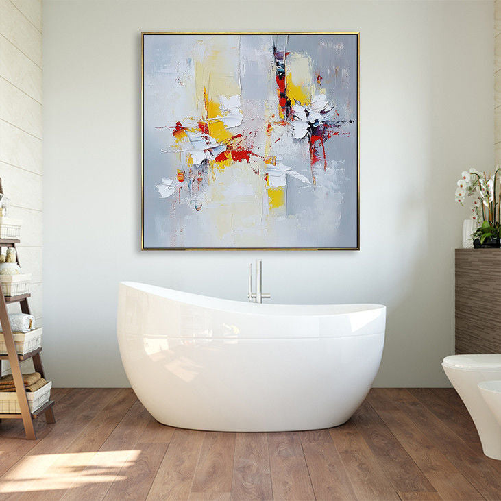 Hand Crafted Impasto Art: Gray, Yellow & Red Contrast #YX133