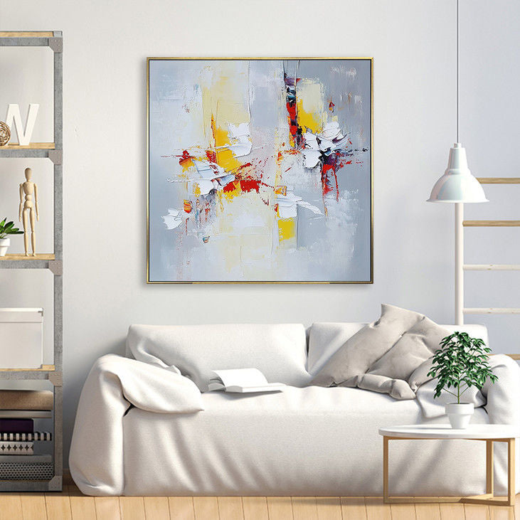 Hand Crafted Impasto Art: Gray, Yellow & Red Contrast #YX133