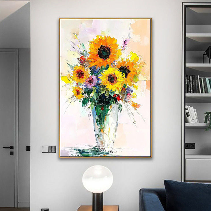 Hand-Painted Sunflower Vase Artwork #YX91