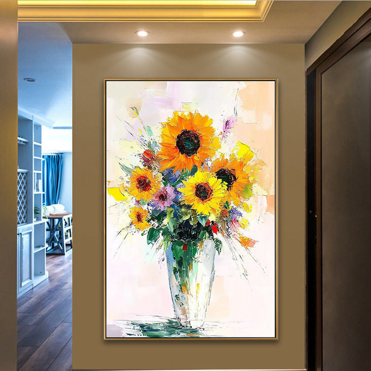 Hand-Painted Sunflower Vase Artwork #YX91