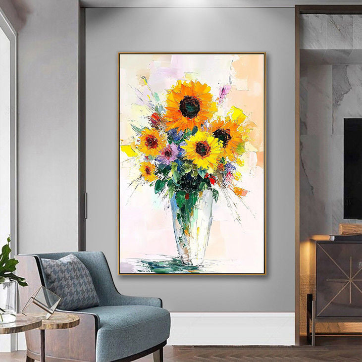 Hand-Painted Sunflower Vase Artwork #YX91
