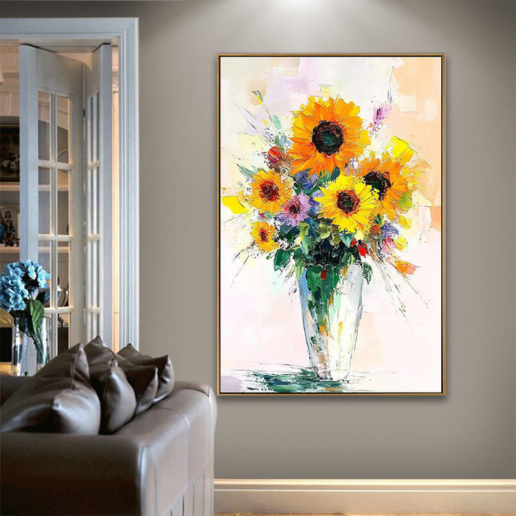Hand-Painted Sunflower Vase Artwork #YX91