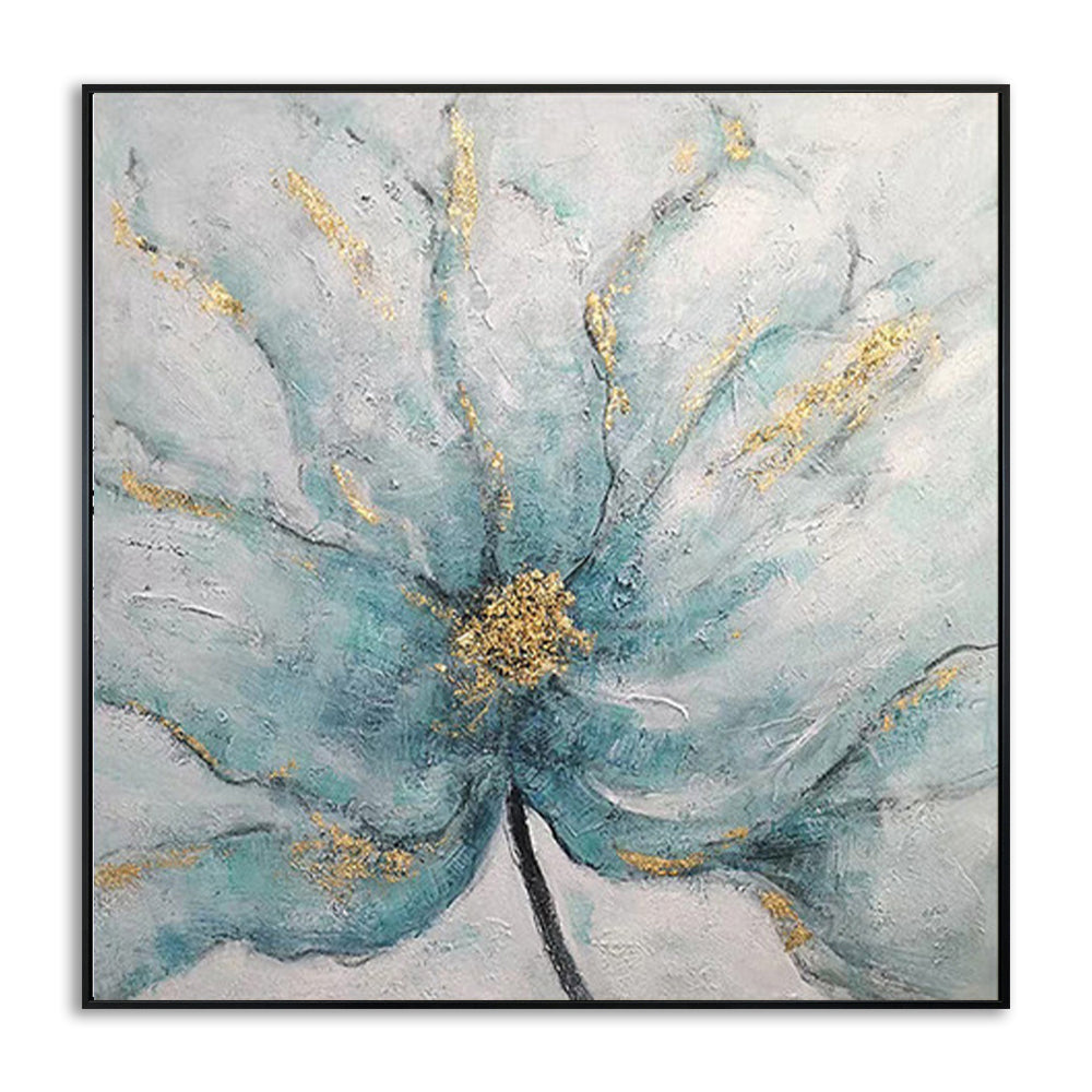 Teal and Gold Abstract Flower Canvas Art #YX325