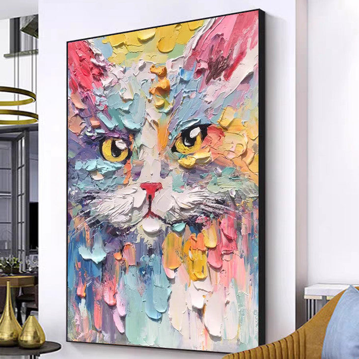 Colorful Textured Cat Canvas Art #VA335