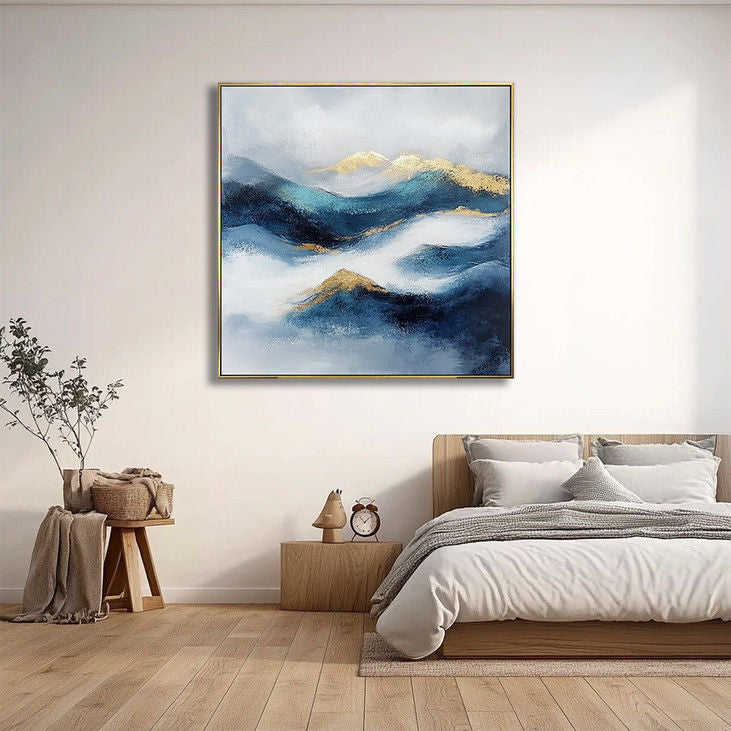 Blue Mountain Abstract Canvas with Gold Peaks #YX18
