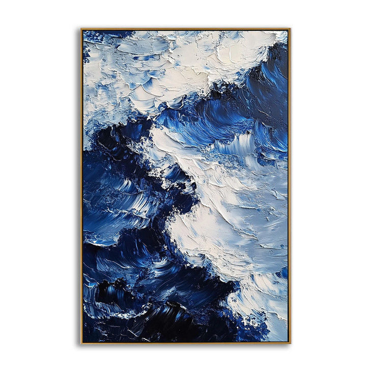 Textured Blue Ocean Wave Canvas Art #YX90