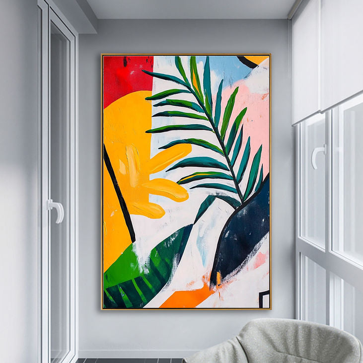 Colorful Abstract Canvas Painting-Tropical Leaf Design for Home #YX188