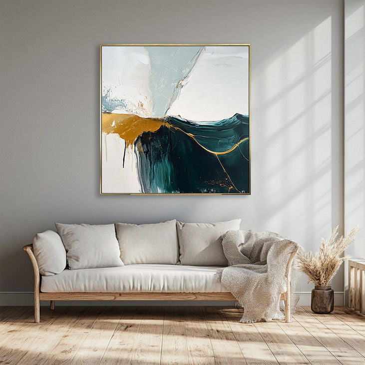 Modern Teal & Gold Abstract Canvas Painting #YX148