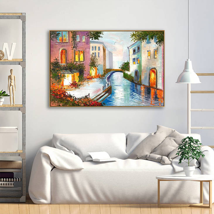 Hand Painted Canal Scene Decorative Painting #YX358