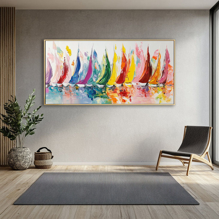 Colorful Sailboat Fleet Canvas Art  #YX98