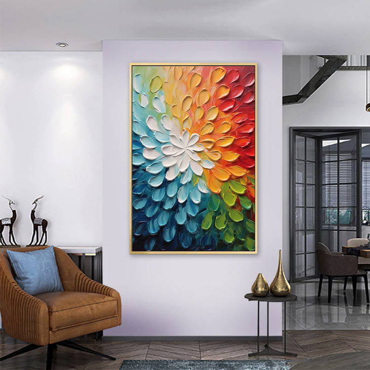 Hand Painted Impasto Rainbow Bloom #VA119