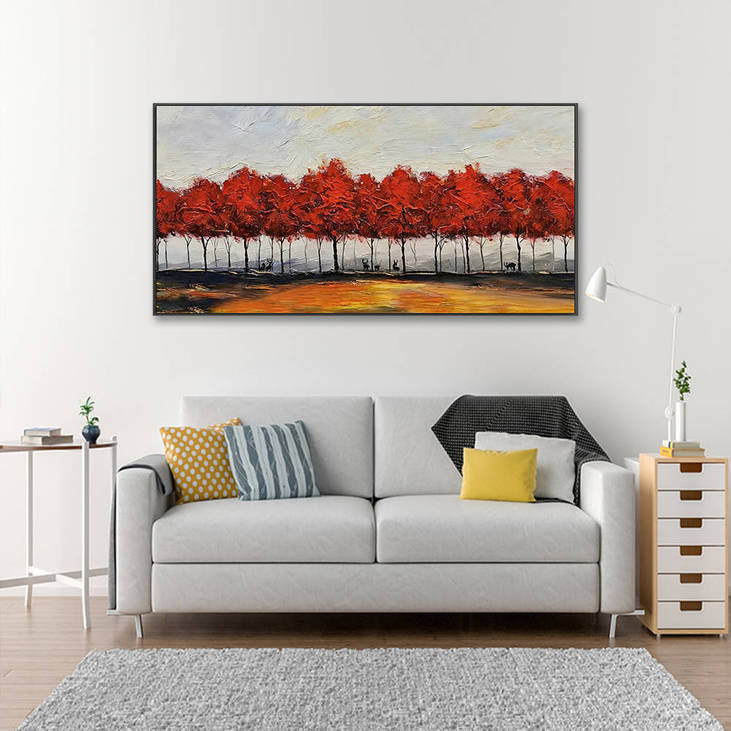 Hand Painted Red Forest Landscape Decorative Painting #YX366
