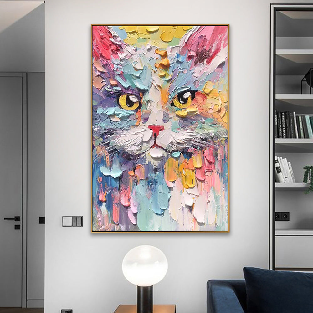 Colorful Textured Cat Canvas Art #VA335
