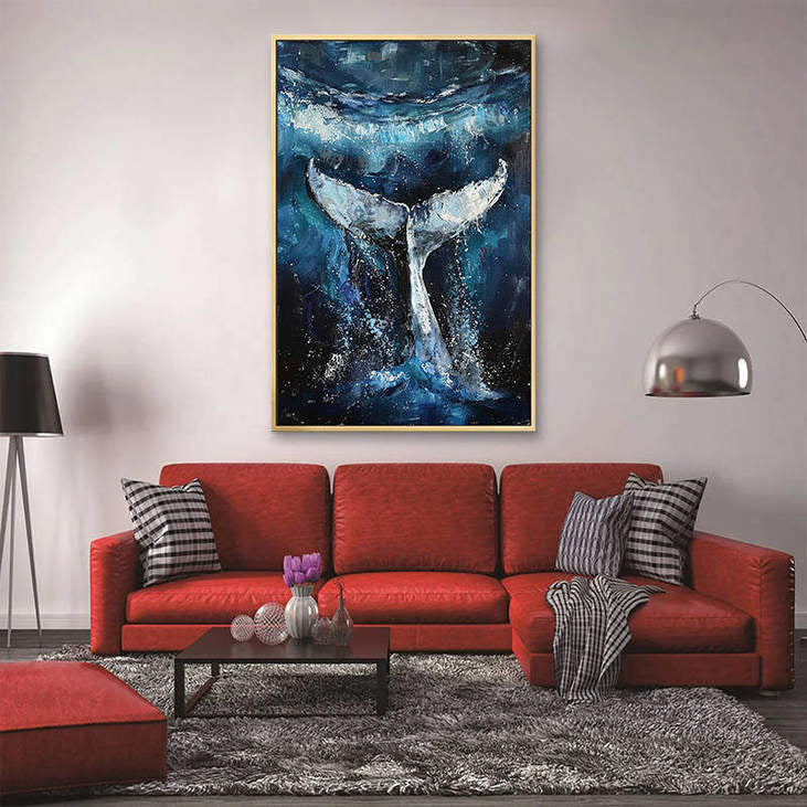 Blue Sea Whale Tail Canvas #VA318